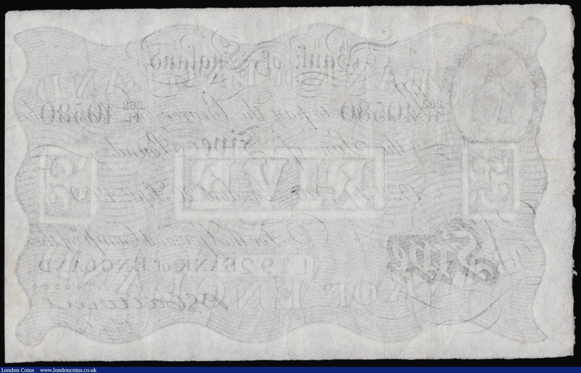 London Coins : A184 : Lot 31 : Five Pounds Catterns white B228 London Sept 20 1929 262/H 40580 VF with the odd faint stain and weak...