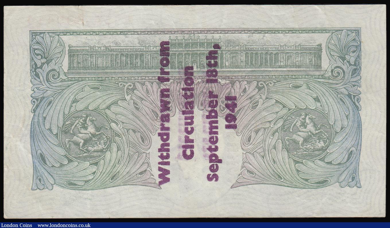 London Coins : A184 : Lot 33 : One Pound Peppiatt World War II Guernsey overprint B239A Duggleby Type A overprint September 18th, 1...