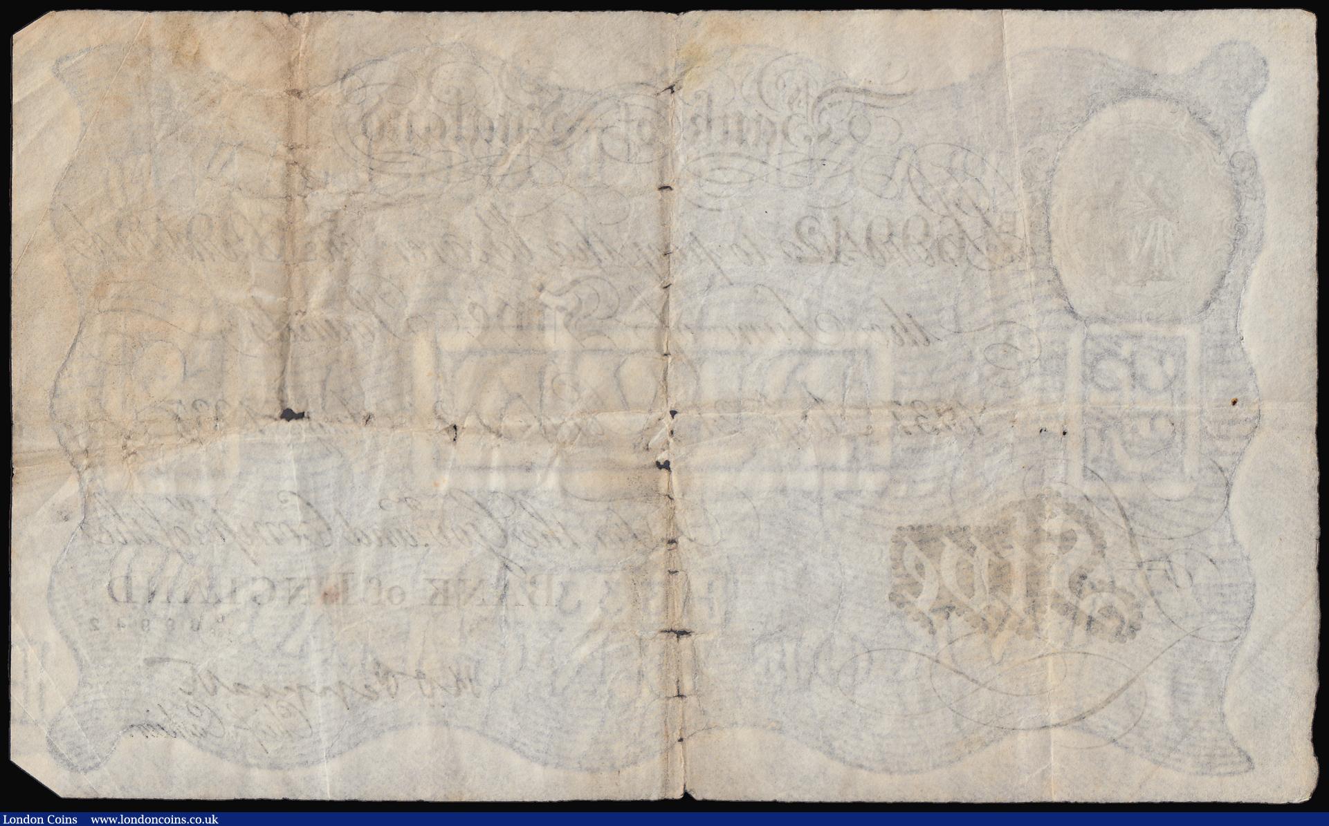 London Coins : A184 : Lot 35 : Five Pounds Peppiatt white B241 dated 21 Aug 1937 serial B/138 69942, London, VG