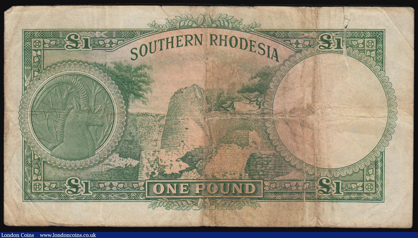London Coins : A184 : Lot 371 : Southern Rhodesia Central Africa Currency Board issue 1 Pound Pick 17a dated 10th March 1954, Salisb...