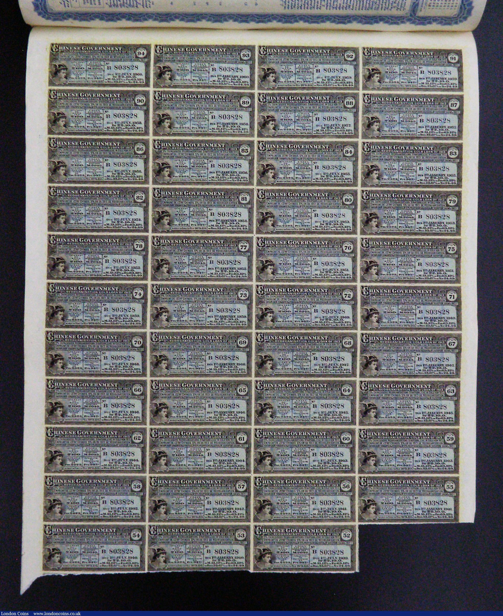 London Coins : A184 : Lot 4 : China, Chinese Government 1913 Reorganisation 5% Gold Loan, Bond for £100, Hong Kong and Shang...