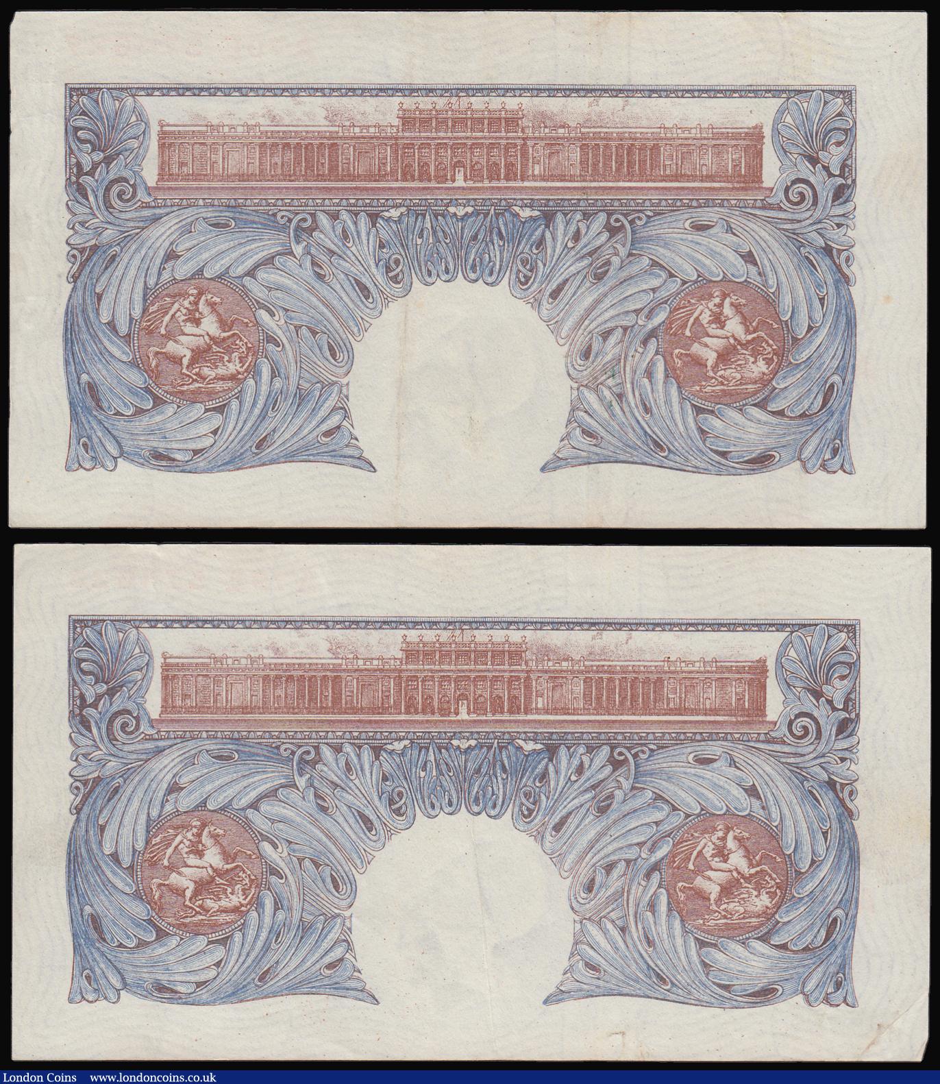 London Coins : A184 : Lot 40 : One Pound Peppiatt blue B249 (2) issued 1940, a consecutive pair prefix A79E 574626 and 627 AU