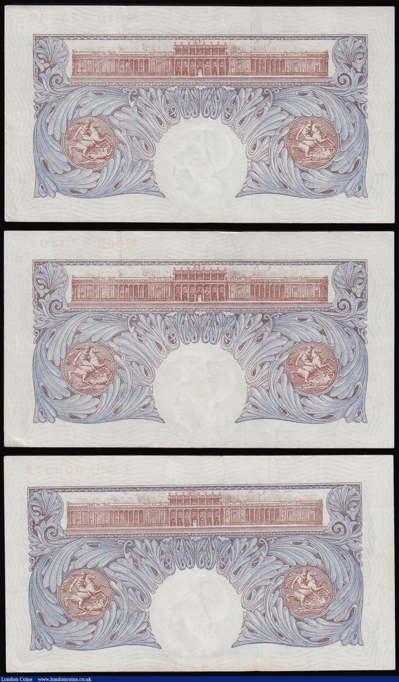 London Coins : A184 : Lot 43 : One Pound Peppiatt blue wartime issues (3) B249 two being consecutives M94D 773707 and 08 the third ...