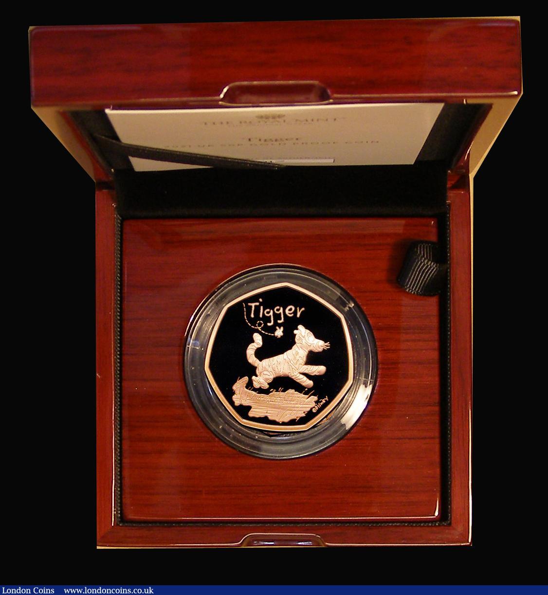 London Coins : A184 : Lot 444 : Fifty Pence 2021 Winnie The Pooh - Tigger S.H102 Gold Proof FDC in the Royal Mint box of issue with ...