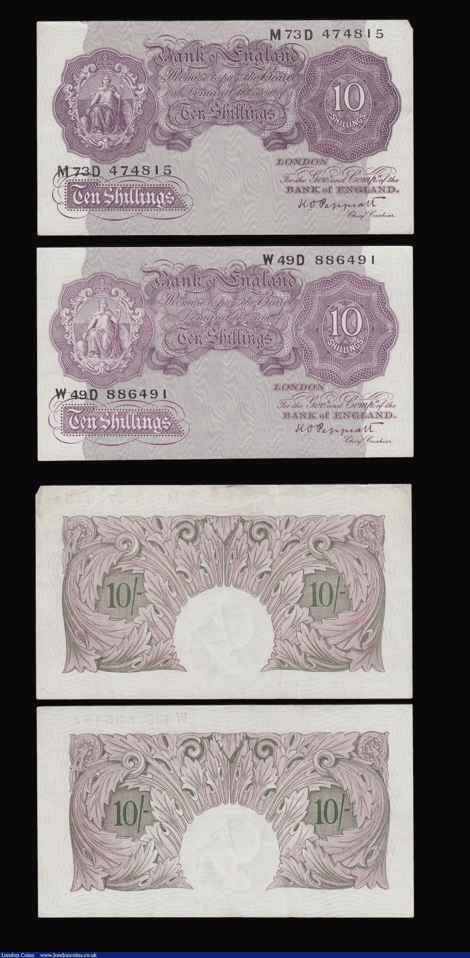 London Coins : A184 : Lot 49 : Ten Shillings Peppiatt mauve B251 (4) issued 1940 prefixes M21D, M73D, U23D, W49D VF-EF