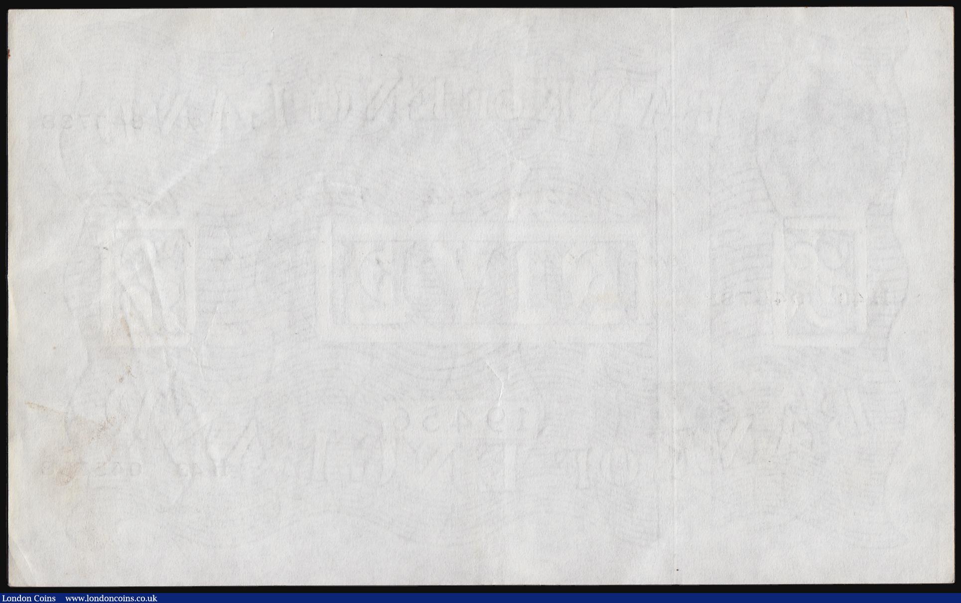 London Coins : A184 : Lot 50 : Five Pounds Peppiatt white B255 dated 15th February 1945 serial number H43 045738 near EF with some ...