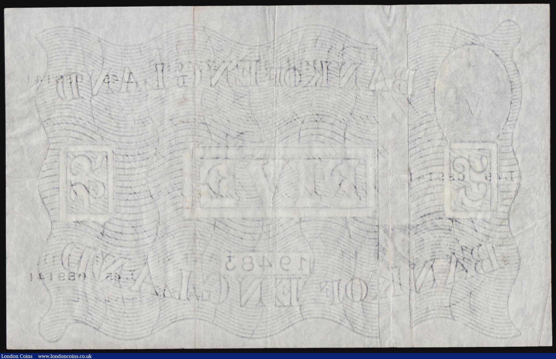 London Coins : A184 : Lot 58 : Five Pounds Peppiatt white B264 thin paper dated 19th Feb 1947 prefix L45, VF