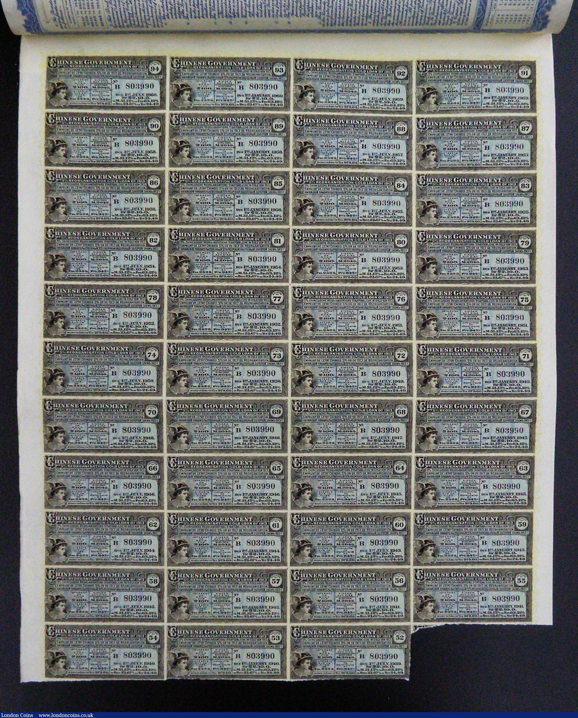 London Coins : A184 : Lot 6 : China, Chinese Government 1913 Reorganisation 5% Gold Loan, Bond for £100, Hong Kong and Shang...