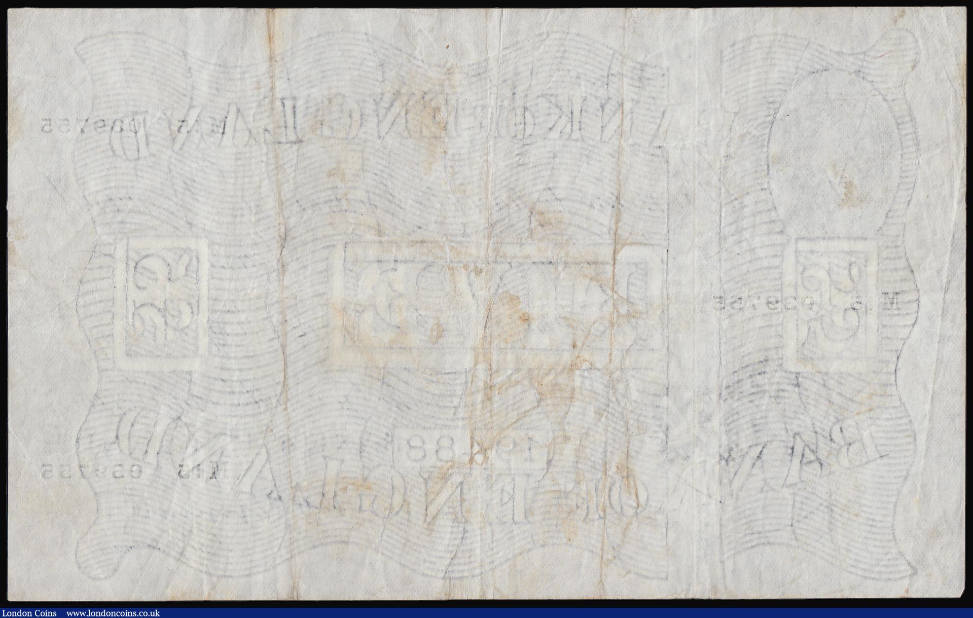 London Coins : A184 : Lot 60 : Five Pounds Peppiatt white note B264 dated 12 May 1947, series M15 039755, (Pick343), thin paper, Fi...