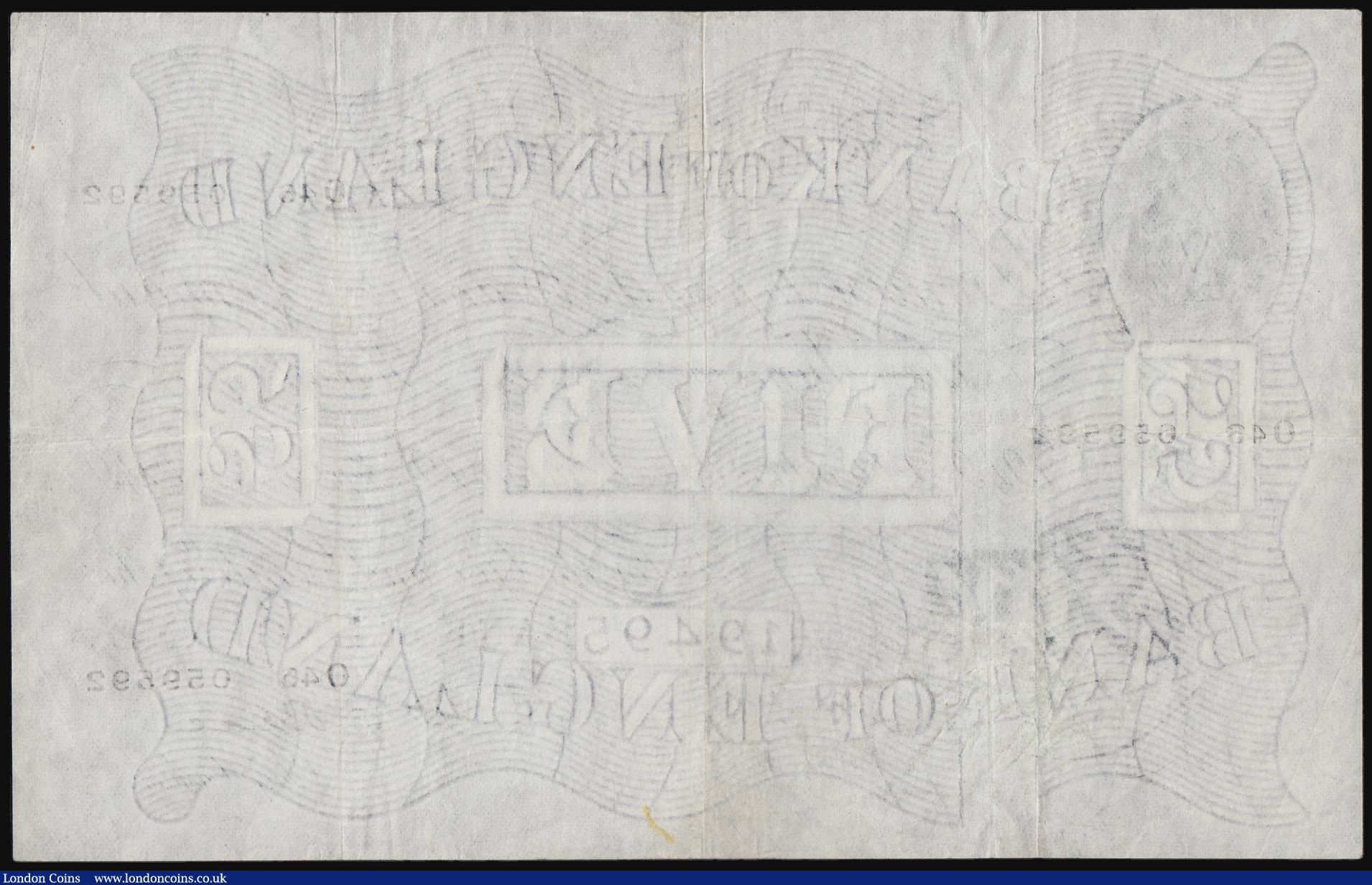 London Coins : A184 : Lot 67 : Five Pounds Beale white B270 dated 19 September 1949 serial O46 059592 VF