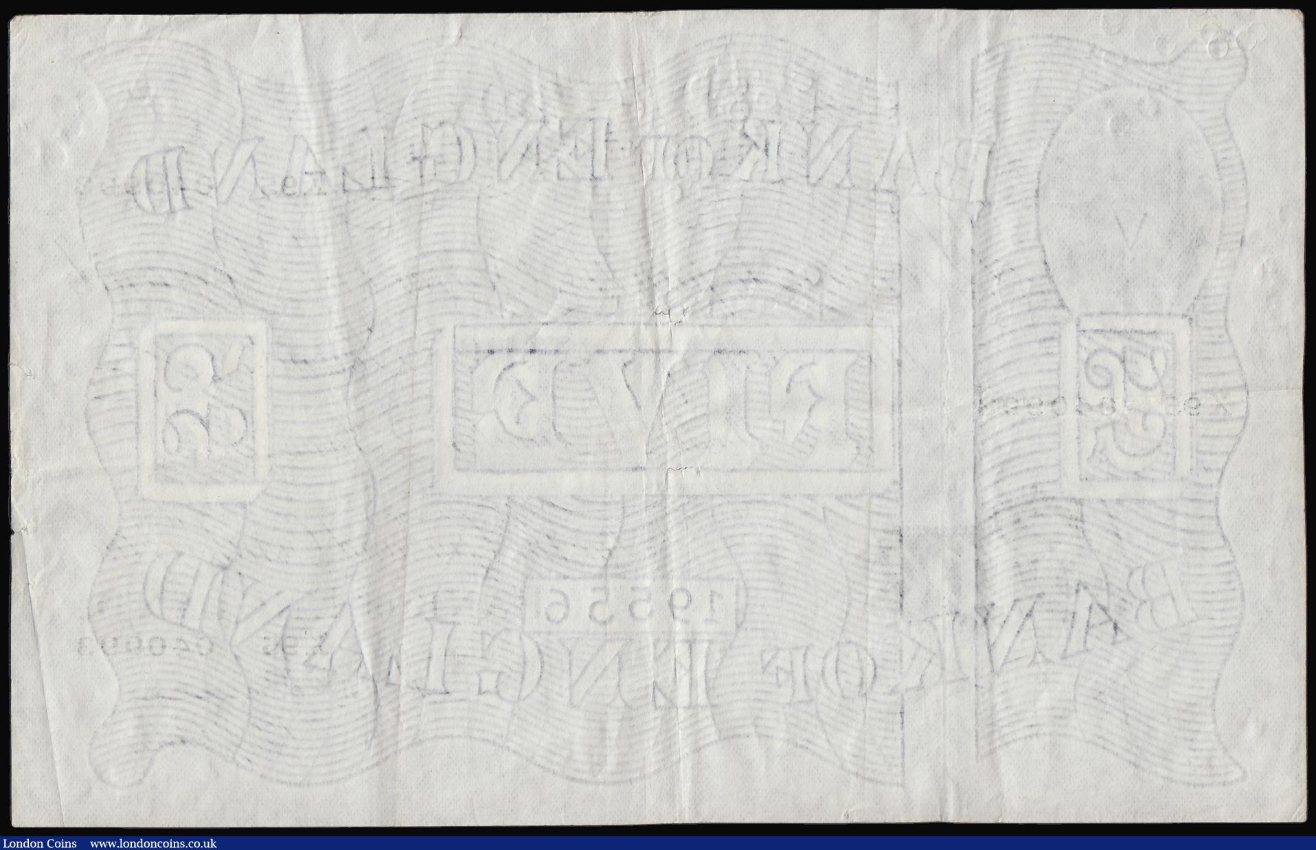 London Coins : A184 : Lot 68 : Five Pounds Beale white B270 dated 2 June 1952 serial X95 040993, VF