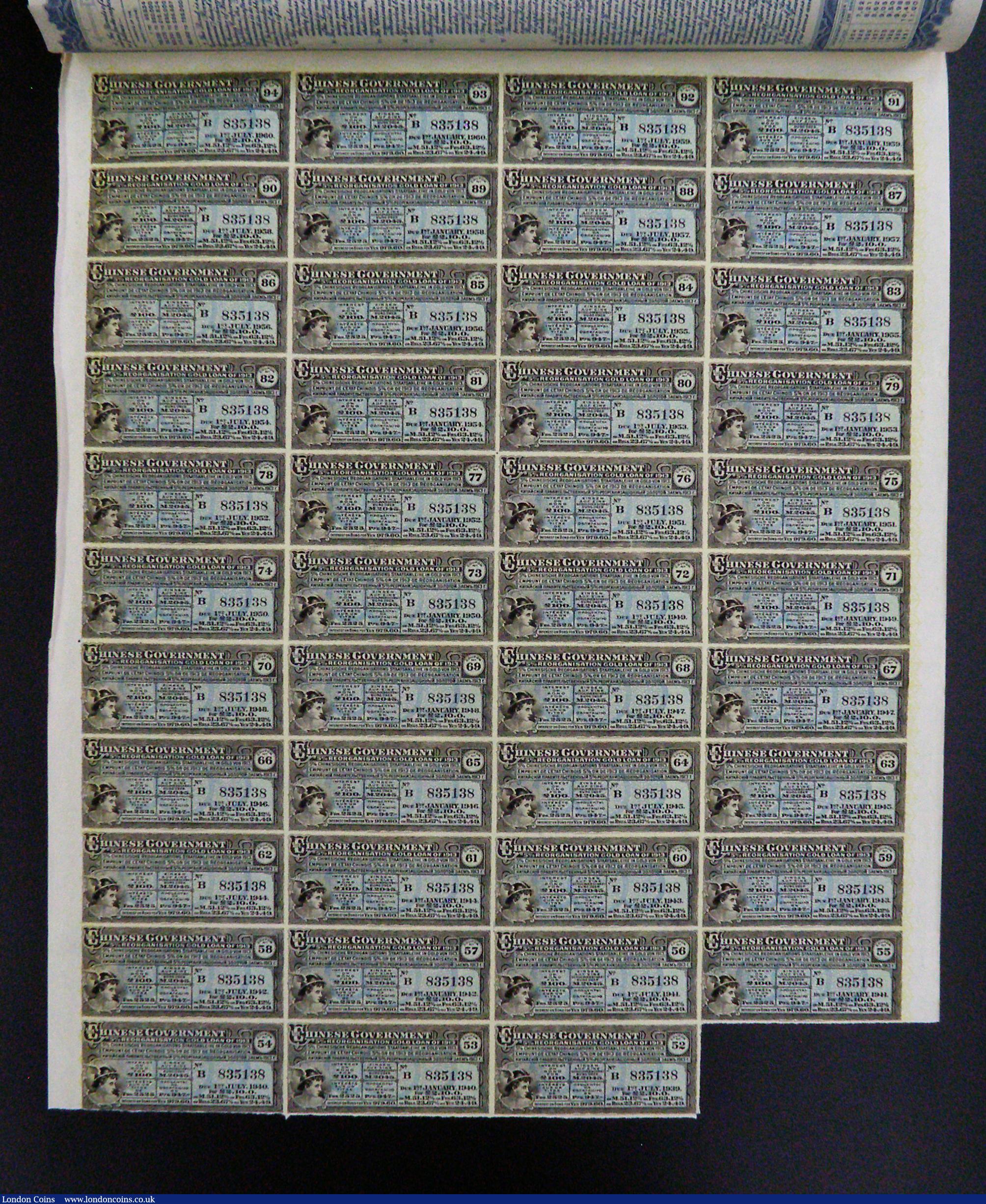 London Coins : A184 : Lot 7 : China, Chinese Government 1913 Reorganisation 5% Gold Loan, Bond for £100, Hong Kong and Shang...