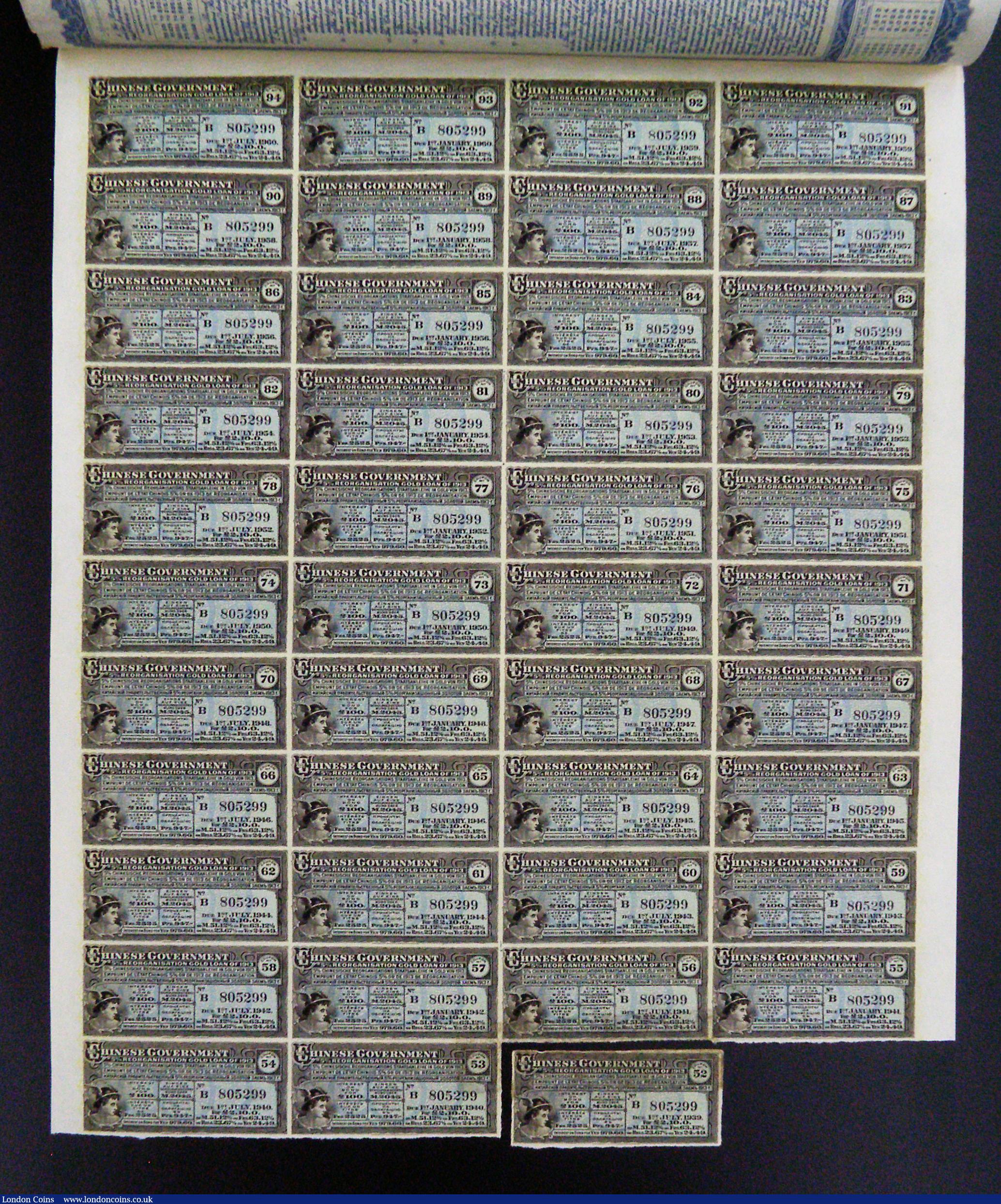 London Coins : A184 : Lot 8 : China, Chinese Government 1913 Reorganisation 5% Gold Loan, Bond for £100, Hong Kong and Shang...
