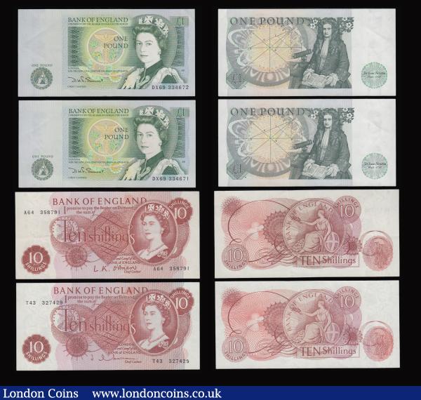 Ten Pounds Page Lion and Key C61 prefix GVF. One Pounds O'Brien 1955 B273 (3 consecutives) A95K 091710-712 Unc, Somerset Isaac Newton (2 consecutives) DX69 prefix EF-Unc. Ten Shillings Beale B266 (2) both L28Z prefix 525042 and 045 AU-Unc, Britannia in Medallion O'Brien A64 385791 and Hollom T43 327429 both AU : English Banknotes : Auction 184 : Lot 81