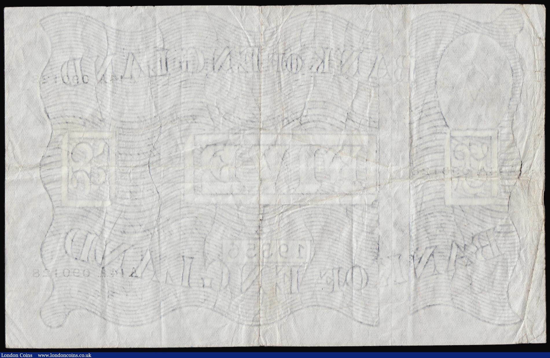 London Coins : A184 : Lot 83 : Five Pounds O'Brien white B276 dated 1 July 1955 series A14A 090128, Fine