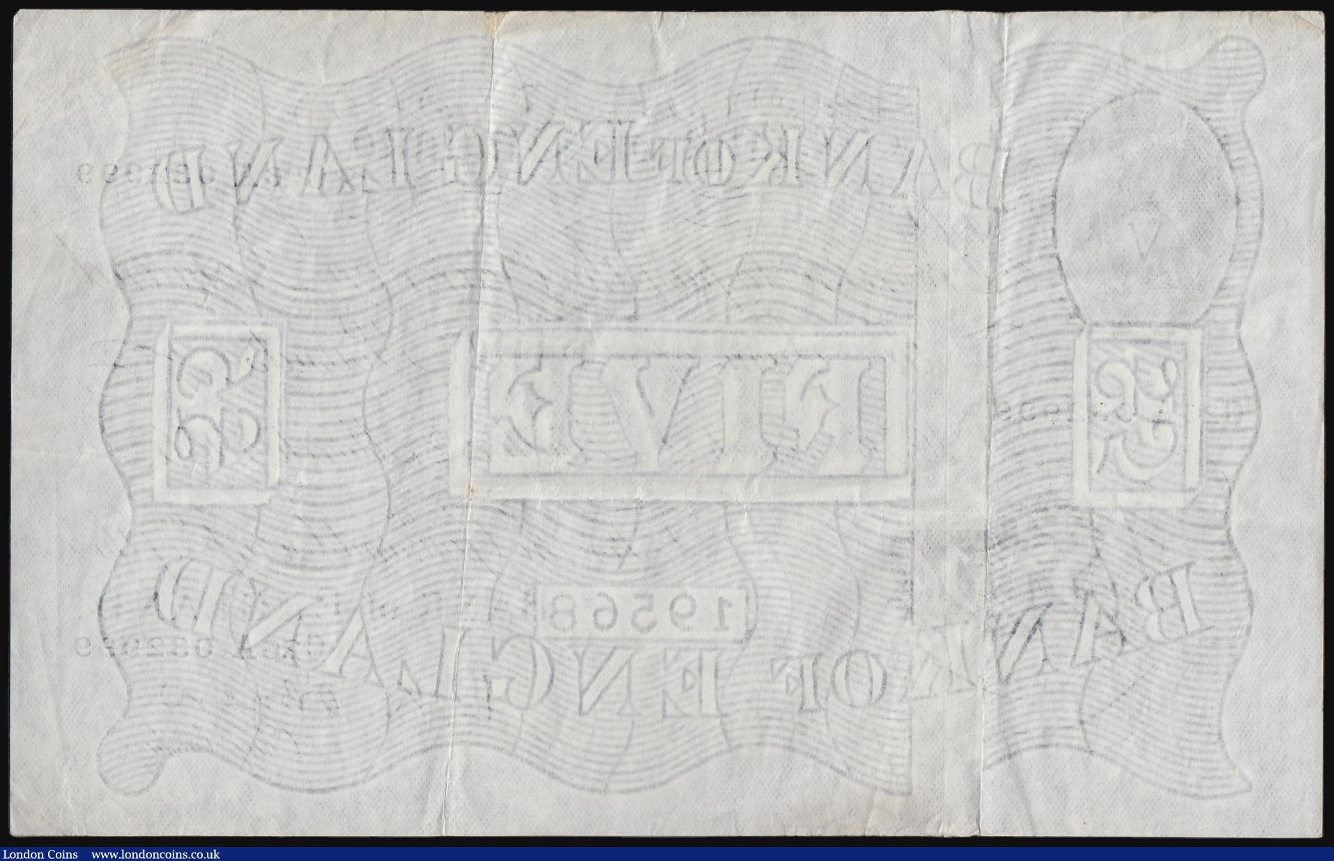 London Coins : A184 : Lot 87 : Five Pounds O'Brien white B276 dated 2 March 1956 series C26A 032999, VF