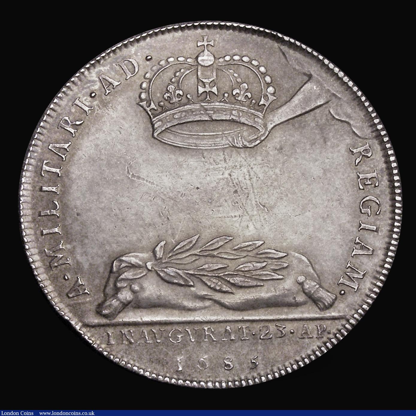 London Coins : A184 : Lot 872 : Coronation of James II 1685, 34mm diameter in silver by J. Roettier, Obverse: Bust right, armoured, ...