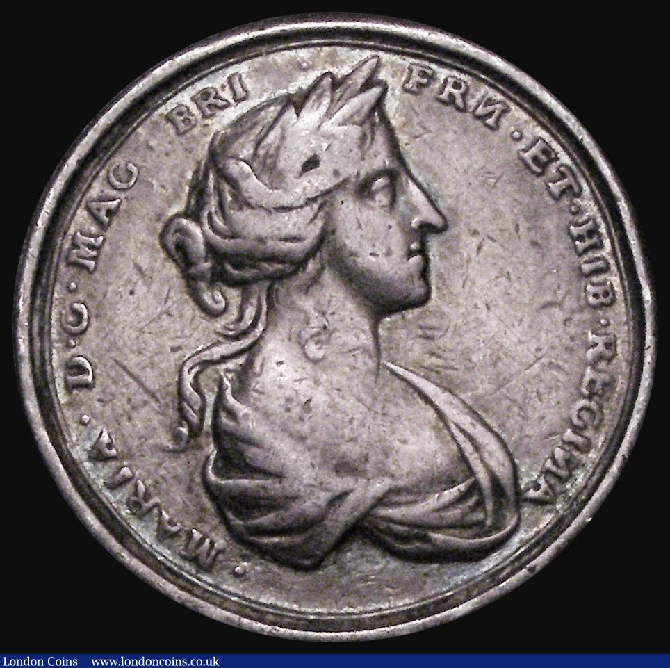 London Coins : A184 : Lot 876 : James II and Mary undated (c.1685) 29mm diameter in silver by G.Bower, Obverse: Bust right, draped, ...