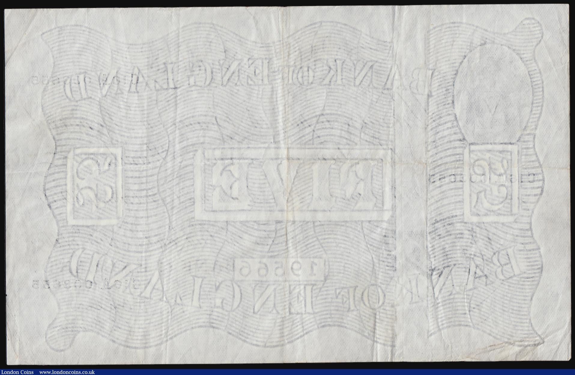 London Coins : A184 : Lot 89 : Five Pounds O'Brien white B276 dated 20 Feb 1956 series C16A 003655, VF