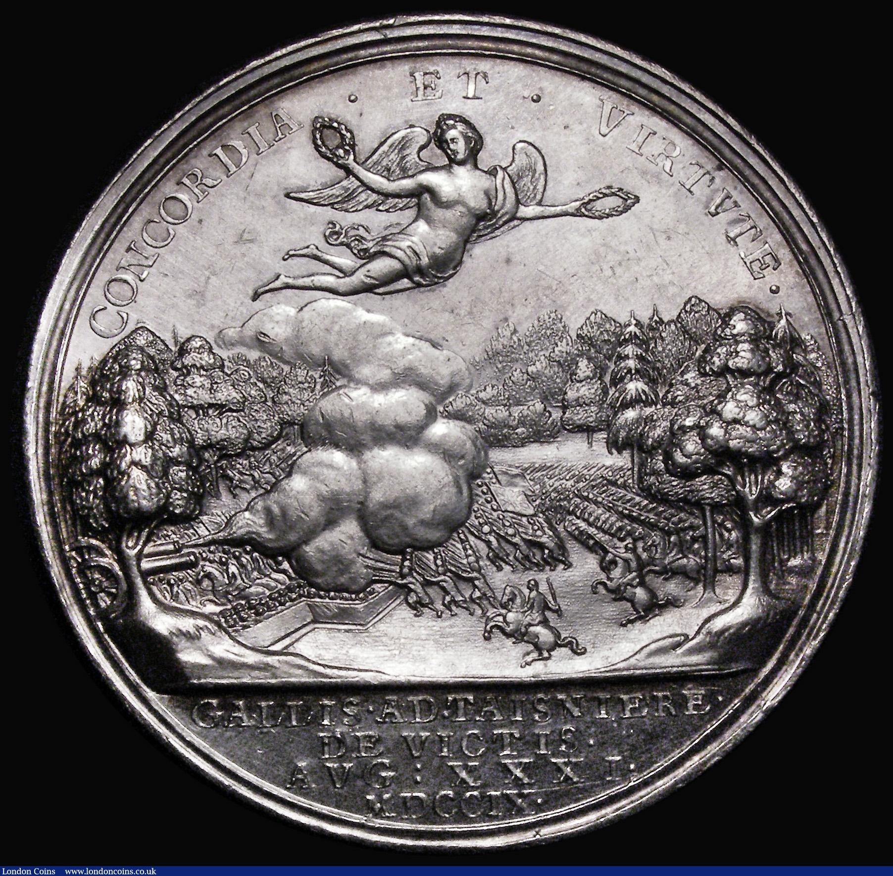 London Coins : A184 : Lot 894 : Battle of Malplaquet 1709 47mm diameter in silver by J. Croker, Obverse: Bust left, crowned and drap...
