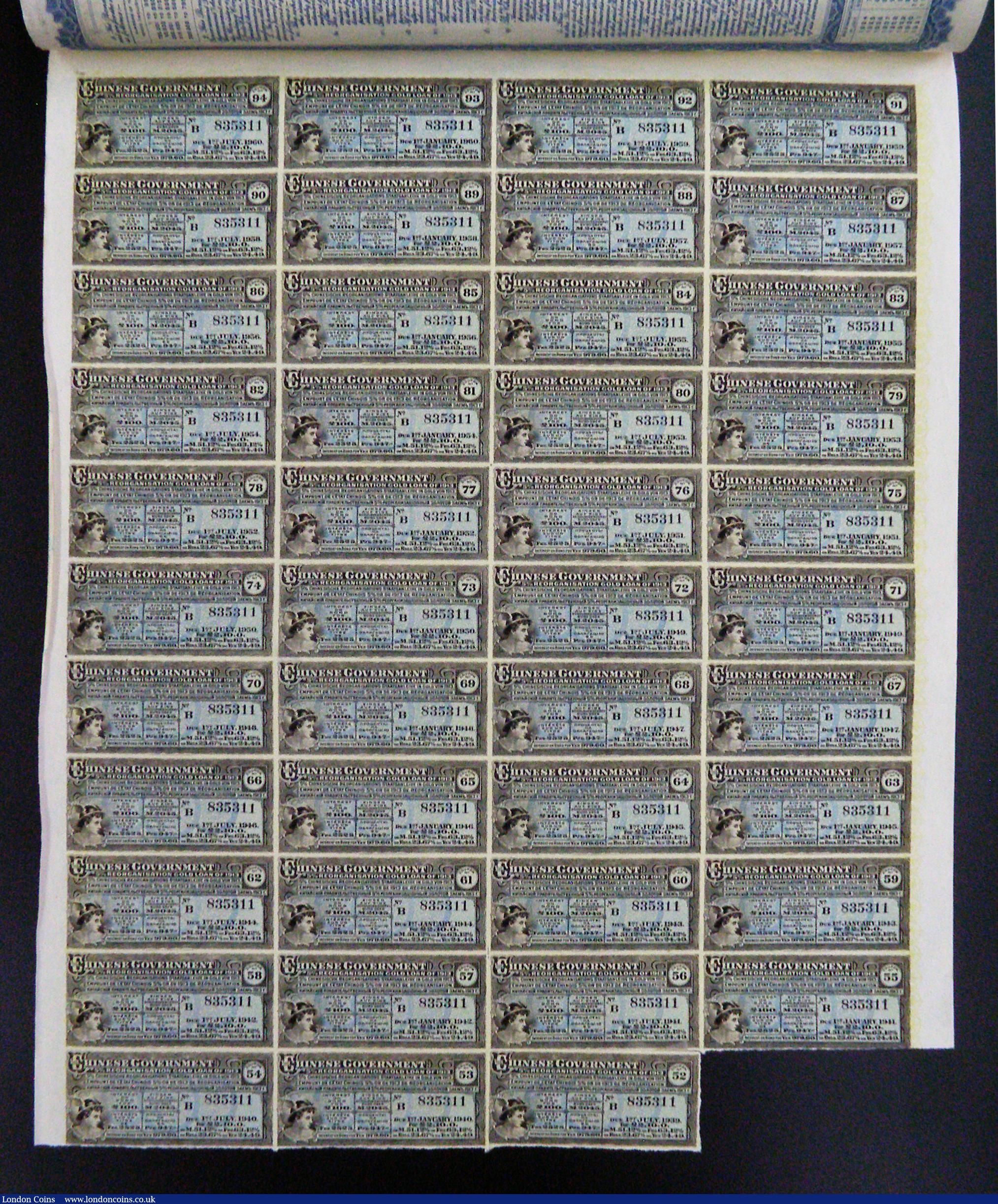 London Coins : A184 : Lot 9 : China, Chinese Government 1913 Reorganisation 5% Gold Loan, Bond for £100, Hong Kong and Shang...