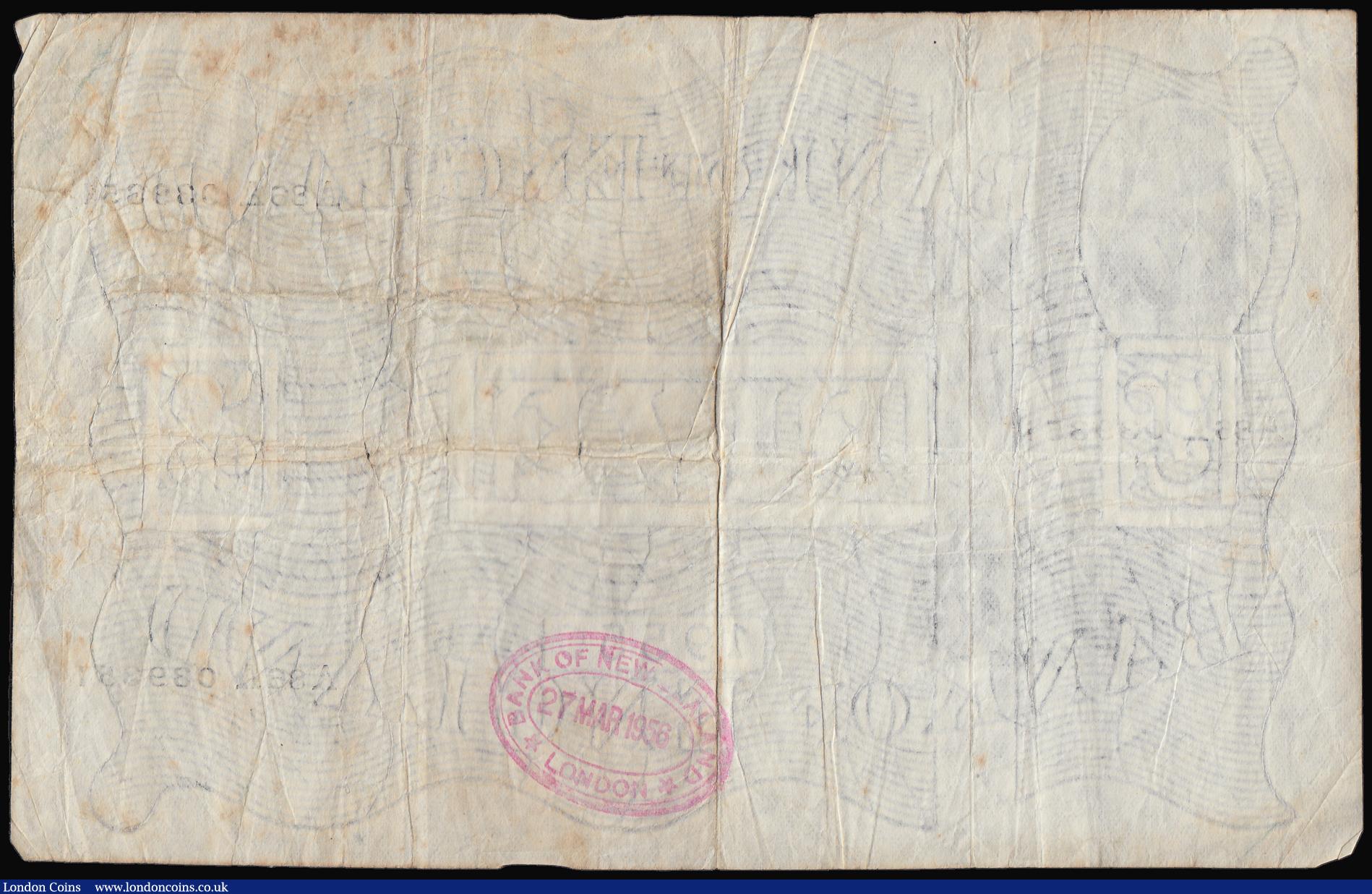 London Coins : A184 : Lot 91 : Five Pounds O'Brien white B276 dated 23 September 1955 series A86A 039351, Fine and a banker�...