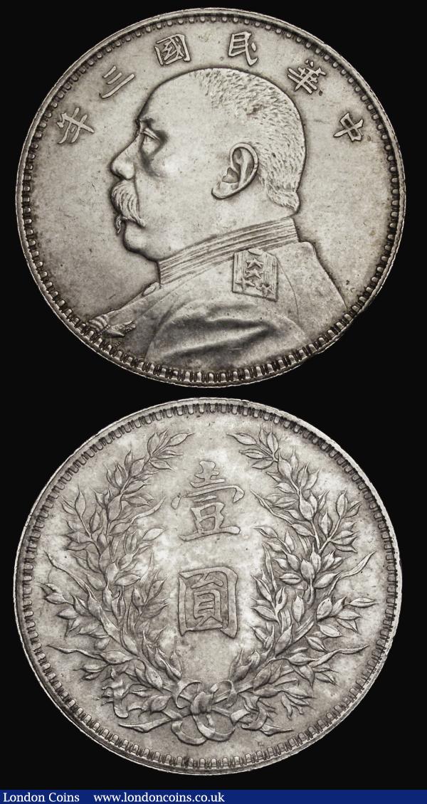 China (2) Republic Dollar Year 3 Six Characters above head, Y#329 GVF lightly toned on the reverse, China - Szechuan Province Dollar Year 1 (1912) Y#456 Fine with an area of scuffing on the edge at 3 o'clock : World Coins : Auction 185 : Lot 1385
