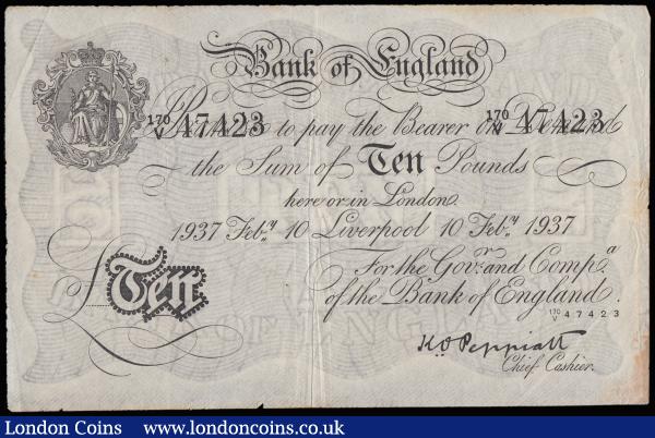 Ten Pounds Peppiatt Liverpool 10 Feb 1937 170/V 47423 Operation Bernhard German Forgery Fine and very scarce as a Bernhard : English Banknotes : Auction 185 : Lot 173
