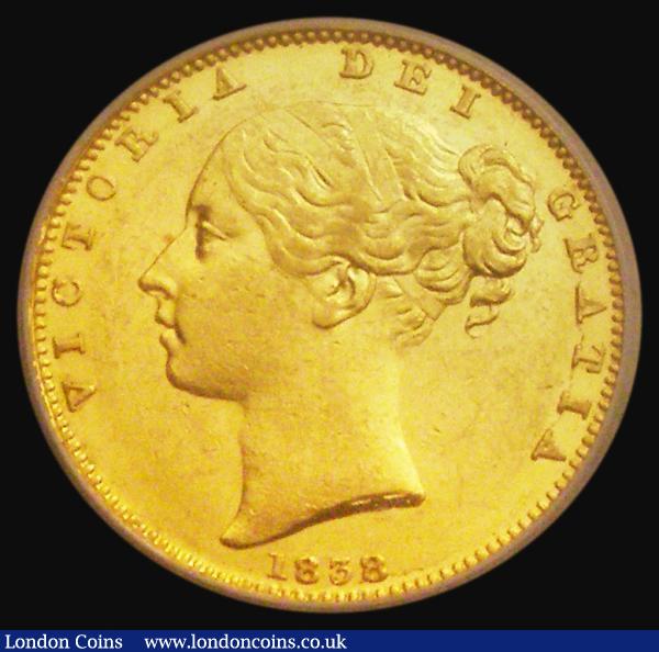 Sovereign 1838 Marsh 22, S.3852 EF/GEF the reverse lustrous, in an LCGS holder and graded LCGS 60, very rare in high grades : English Coins : Auction 185 : Lot 1876