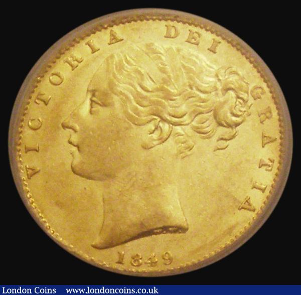 Sovereign 1849 Marsh 32, S.3852 EF in an LCGS holder and graded LCGS 65 : English Coins : Auction 185 : Lot 1887