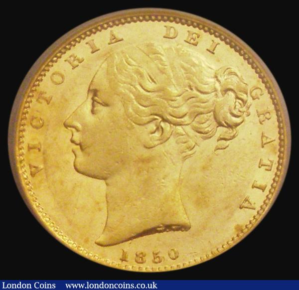 Sovereign 1850 Marsh 33, S.3852C, EF in an LCGS holder and graded LCGS 65 : English Coins : Auction 185 : Lot 1888