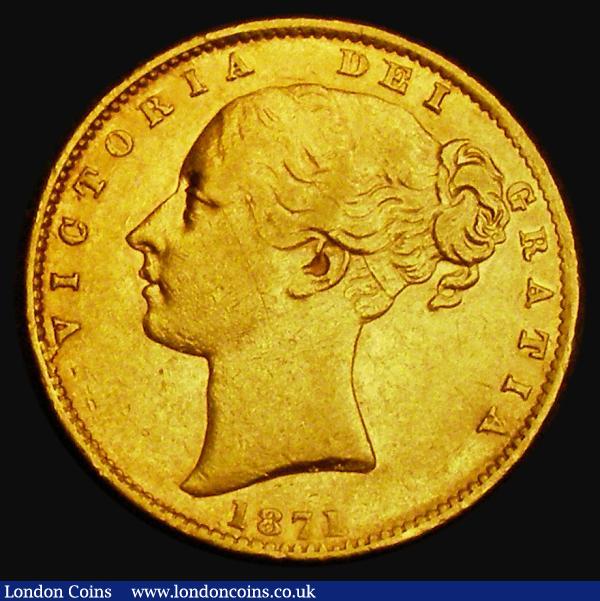 Sovereign 1871S Shield Reverse, WW Incuse on truncation, Marsh 69, S.3855A, VF/EF : English Coins : Auction 185 : Lot 1912