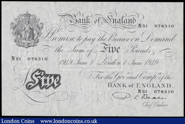 Five Pounds Beale white B270 dated 1 June 1949 series N51 078310, Pick344, EF : English Banknotes : Auction 185 : Lot 210