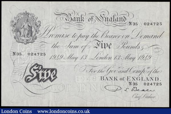 Five Pounds Beale white B270 dated 13 May 1949 series N35 024725, Pick344, EF : English Banknotes : Auction 185 : Lot 213