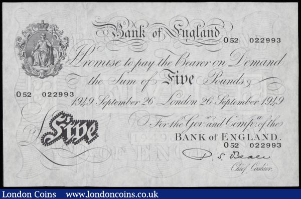 Five Pounds Beale white B270 dated 26 September 1949 series O52 022993, Pick344, AU desirable thus : English Banknotes : Auction 185 : Lot 215
