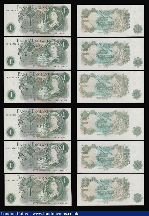 One Pound Page B323 issued 1970 replacements (9) prefixes MU01 (2), MU08, MU12, MU15, MU17 (2), MU18 (2) AU-Unc, with most in UNC : English Banknotes : Auction 185 : Lot 269