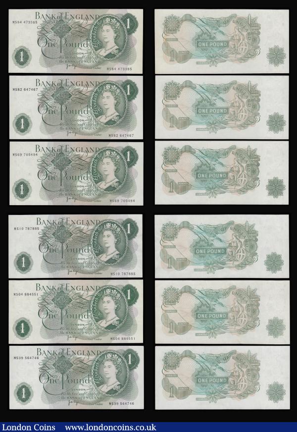 One Pound Page B323 issued 1970 replacements all with MS prefix (9) Unc : English Banknotes : Auction 185 : Lot 270