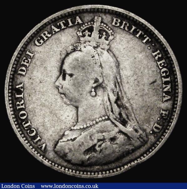 Shilling 1889 Small Jubilee Head, ESC 1354, Bull 3141, Davies 985 dies 1D, by far the rarer of the two Small Jubilee Head types for this date, VG, we note that the example in the Peter Davies collection was only Fine, with a cataloguers note that the vendor had never seen this variety in high grade : English Coins : Auction 185 : Lot 2712