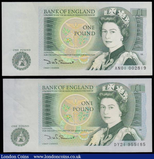 One Pound Somerset B341 issued 1981 (2) very first and very last run AN01 002819 and DY21 995185 AU-UNC : English Banknotes : Auction 185 : Lot 291