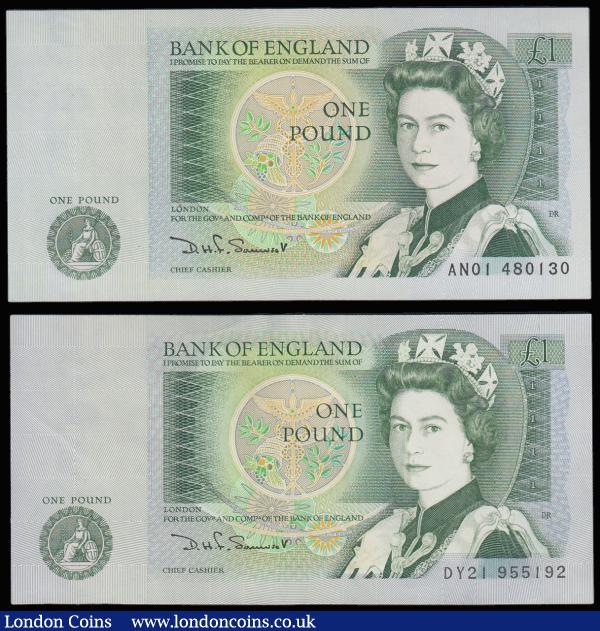 One Pound Somerset B341 issued 1981 (2) very first and very last run AN01 480130 and DY21 995192 both UNC : English Banknotes : Auction 185 : Lot 292
