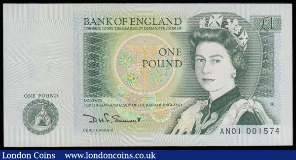 One Pound Somerset B341 issued 1981 very first run AN01 001574 UNC : English Banknotes : Auction 185 : Lot 294