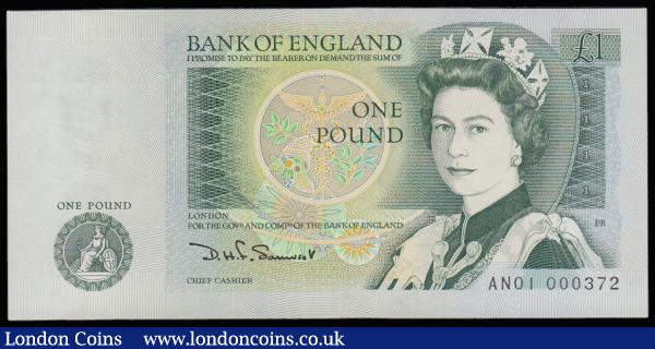 One Pound Somerset B341 issued 1981 very first run and low number AN01 000372 UNC : English Banknotes : Auction 185 : Lot 295