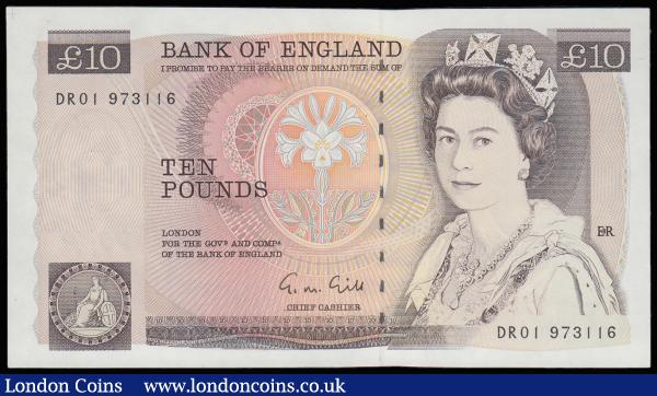 Ten Pounds QE2 pictorial and Florence Nightingale, Gill B354 Brown L Reverse Windowed Thread issued 1988 first run series DR01 973116 UNC : English Banknotes : Auction 185 : Lot 329