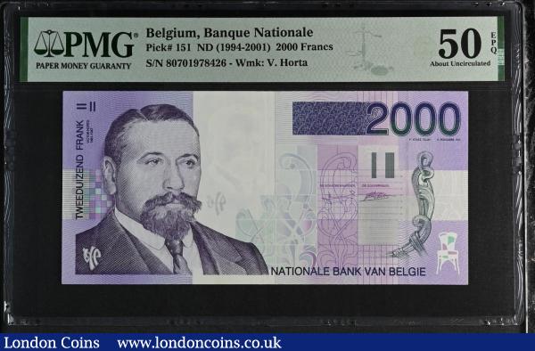 Belgium 2,000 Francs (1994) Pick 151 AU PMG 50 EPQ  : World Banknotes : Auction 185 : Lot 466