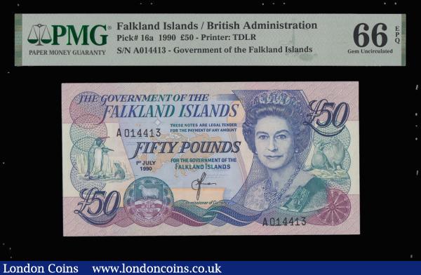 Falkland Islands 50 Pounds 1 July 1990 Pick 16a PMG 66 EPQ : World Banknotes : Auction 185 : Lot 484