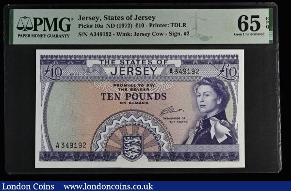 Jersey 10 Pounds (1972) Pick 10a Gem Uncirculated PMG 65 EPQ desirable thus : World Banknotes : Auction 185 : Lot 516