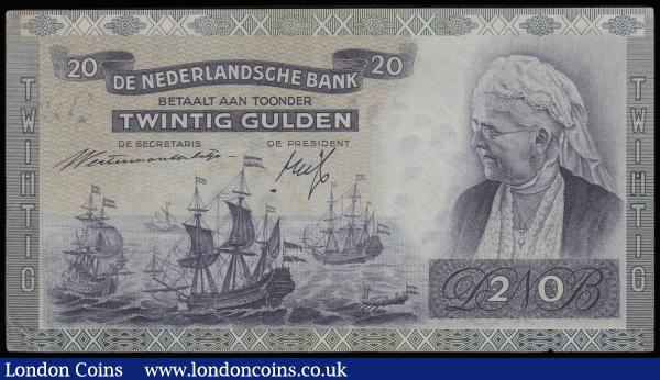 Netherlands 20 Gulden Amsterdam 19th March 1941 GEF-AU : World Banknotes : Auction 185 : Lot 529