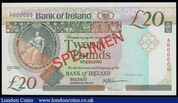 Northern Ireland, Bank of Ireland 20 Pounds 9 May 1991 SPECIMEN A000000 Pick 72s Unc  : World Banknotes : Auction 185 : Lot 537