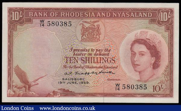 Rhodesia and Nyasaland 10 Shillings 19th June 1959 Good VF/EF, Pick 20a : World Banknotes : Auction 185 : Lot 540