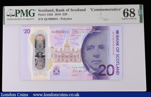 Scotland Bank of Scotland 20 Pounds 2019 Polymer series QC000655 Pick 133b Superb Gem Unc PMG 68 EPQ : World Banknotes : Auction 185 : Lot 558